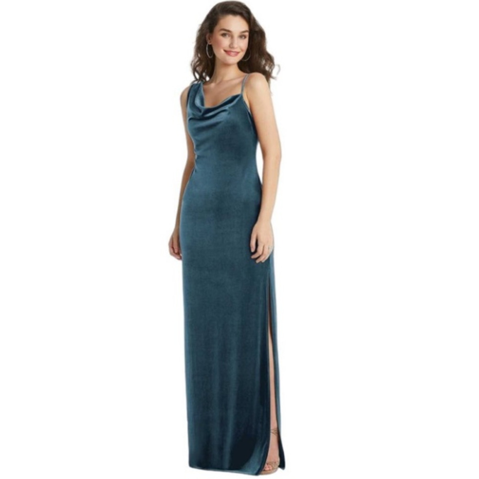 Dessy Social Bridesmaids Lux Velvet Slip Maxi Dress Dutch Blue L